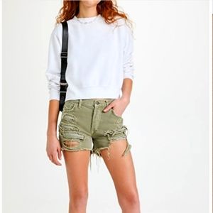 NWT $68 Free People Maggie Mid-Rise Army Green Ripped Shorts
